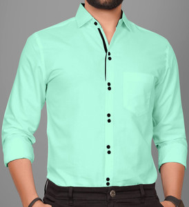 Voroxy Men Solid Formal Light Green Shirt