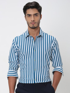 MUFTI Men Striped Casual Blue, White Shirt Buy MUFTI Men Striped