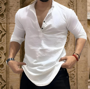 LEVIDE Men Solid Casual White Shirt