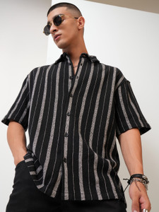 HIGHLANDER Men Striped Black Shirt - Image 6