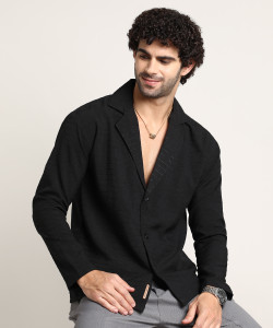 CAMPUS SUTRA Men Self Design Casual Black Shirt