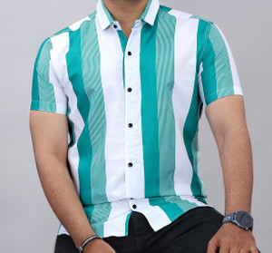 sti Men Striped Casual Green Shirt