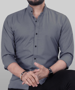 VTEXX Men Solid Casual Grey Shirt