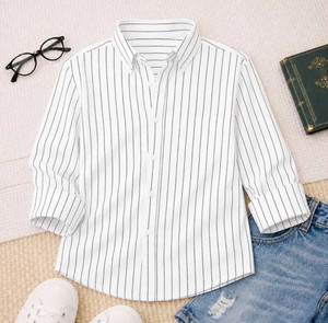 MACWEAR Boys Striped White Shirt - Image 4