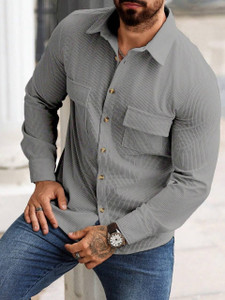 COMBRAIDED Men Self Design Casual Grey Shirt