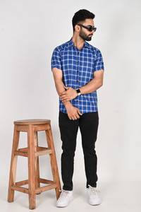 Tanip Men Checkered Casual Blue Shirt