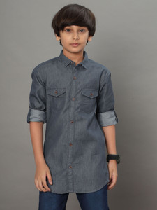 DARKCLUB Boys Washed Casual Grey Shirt