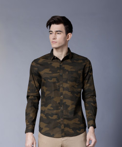 HIGHLANDER Men Printed Casual Green Shirt
