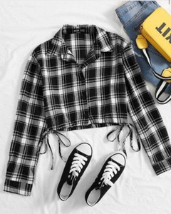 Samani Women Checkered Casual Black, White Shirt