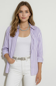 Femibazaar Women Striped Casual Purple Shirt