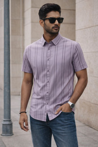 ParcelYard Men Self Design Casual Purple Shirt