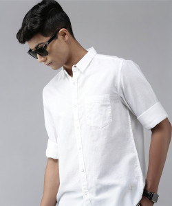 Roadster Men Solid Casual White Shirt