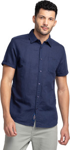 BEING HUMAN Men Self Design Casual Dark Blue Shirt