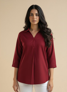 Oxinexx Casual Solid Women Maroon Top