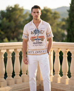 STENFIA Men Printed Casual Cream Shirt