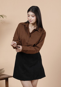 D ATTIRES Women Solid Formal Brown Shirt