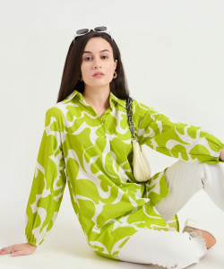 KALRAV JAYPORE Women Printed Casual Light Green Shirt