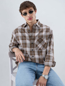VASTRADO Men Checkered Casual Brown Shirt - Image 6