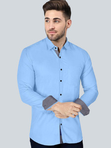 BroMiyO Men Solid Casual Light Blue Shirt