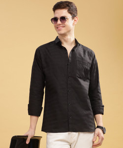WOXEN Men Solid Casual Black Shirt