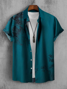 YUKAX Men Printed Casual Black, Blue Shirt