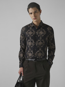 MUFTI Men Printed Casual Black Shirt