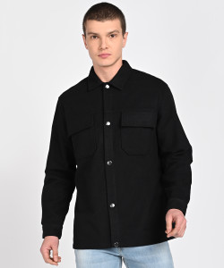 defacto Men Solid Casual Black Shirt