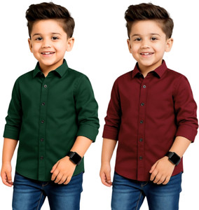 YYQ Boys Solid Casual Maroon, Green Shirt