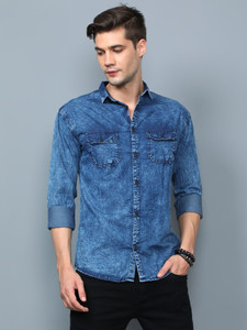 AIDAN PAUL Men Solid Casual Blue Shirt