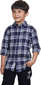 SKY PEARL Boys Checkered Casual Dark Blue, White Shirt