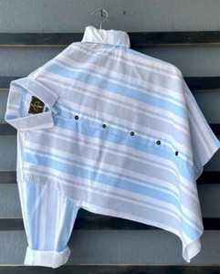 JACKBELLA Men Striped Casual White, Light Blue Shirt - Image 2