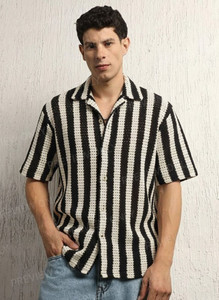 Roughster Men Striped Lounge Wear Beige Shirt