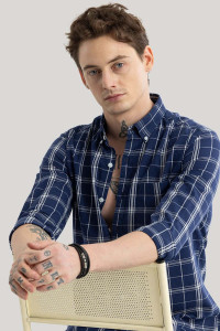 U TURN Men Printed Casual Dark Blue Shirt