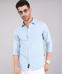 BEING HUMAN Men Printed Casual Blue Shirt