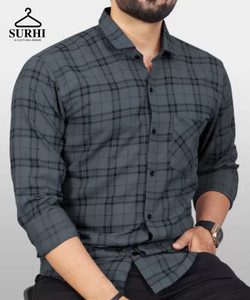 Surhi Men Checkered Casual Grey Shirt