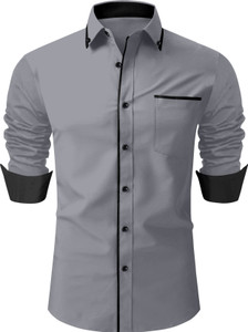 LAXBON Men Solid Casual Grey Shirt