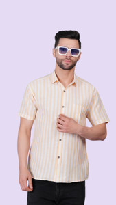 FABRICFETCH TEXTILES Men Striped Casual Orange Shirt