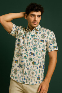 STONEBERG Men Printed Casual White, Multicolor Shirt