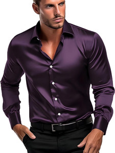 DEELMO Men Solid Casual Purple Shirt