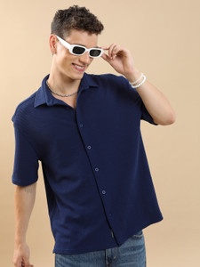 HIGHLANDER Men Solid Casual Blue Shirt