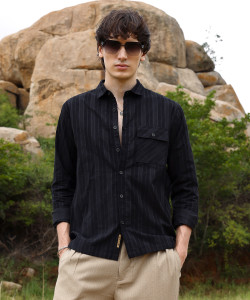 CAMPUS SUTRA Men Striped Casual Black Shirt