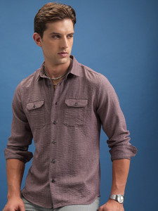 LOCOMOTIVE Men Self Design Casual Blue Shirt