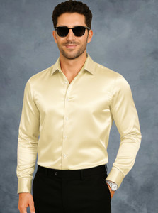 JINIK Men Solid Formal Beige Shirt