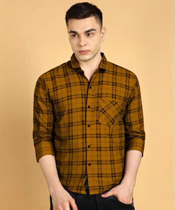 RODEIZ Men Checkered Casual Yellow Shirt