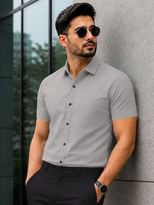 VeBNoR Men Solid Formal Grey Shirt