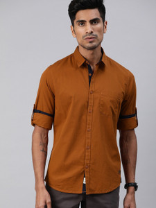 Roadster Men Solid Casual Brown Shirt