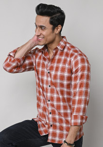 Tanip Men Checkered Casual Orange Shirt