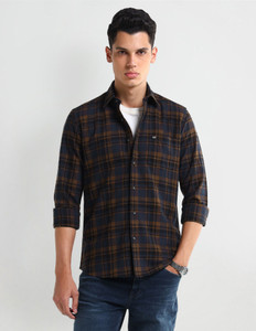 ARROW Men Checkered Casual Blue Shirt