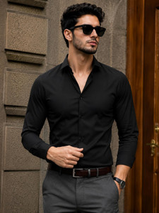 BROCON Men Solid Casual Black Shirt