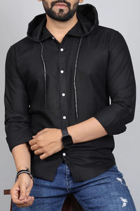 Qlonz Store Men Solid Casual Black Shirt